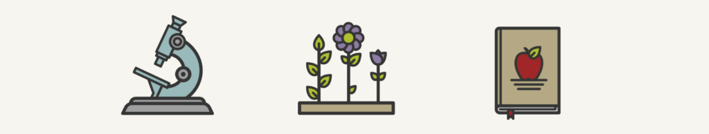 custom icons created by Infantree representing science, farming, and education