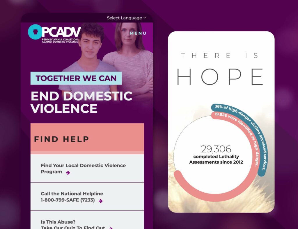 mobile mockups of PCADV website and statistics