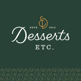 New Desserts Etc logo designed by Infantree with rich green background and gold D E icon